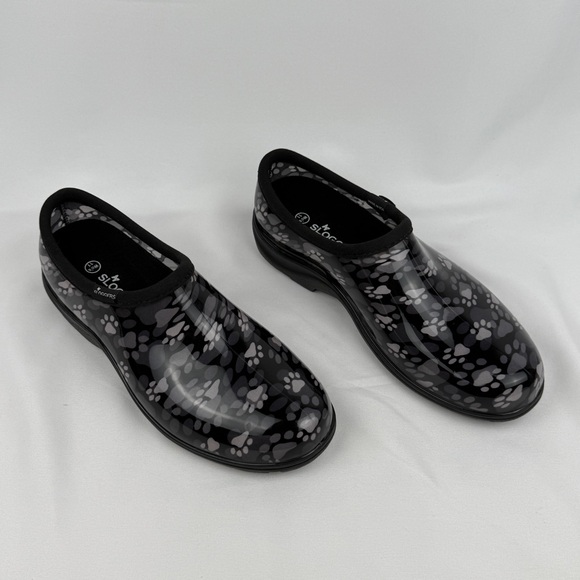 Sloggers Women’s Clogs Paw Print Black Waterproof Garden Shoes Sz 11 - Picture 2 of 11